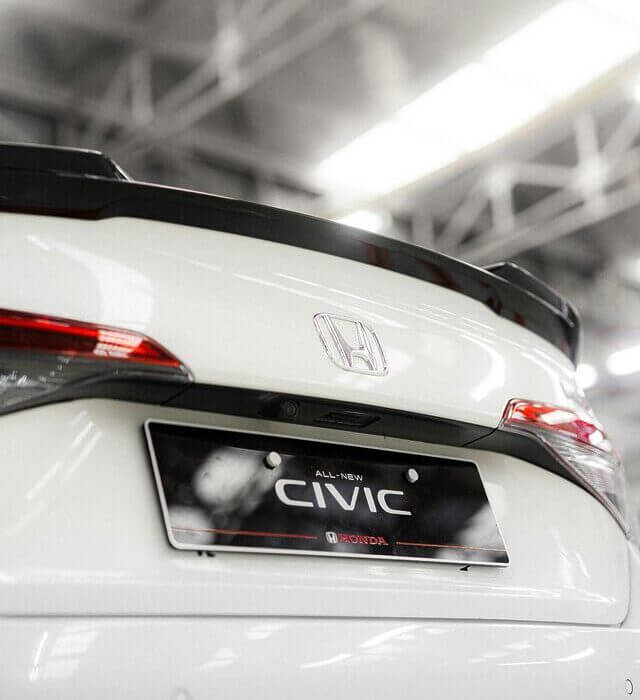 Stylish new Honda Civic on display in a Phnom Penh showroom, showcasing modern automotive design.
