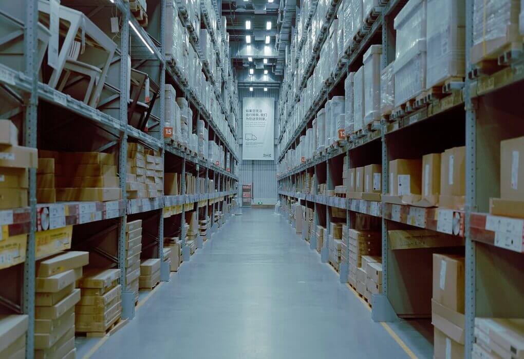 a large warehouse filled with lots of shelves