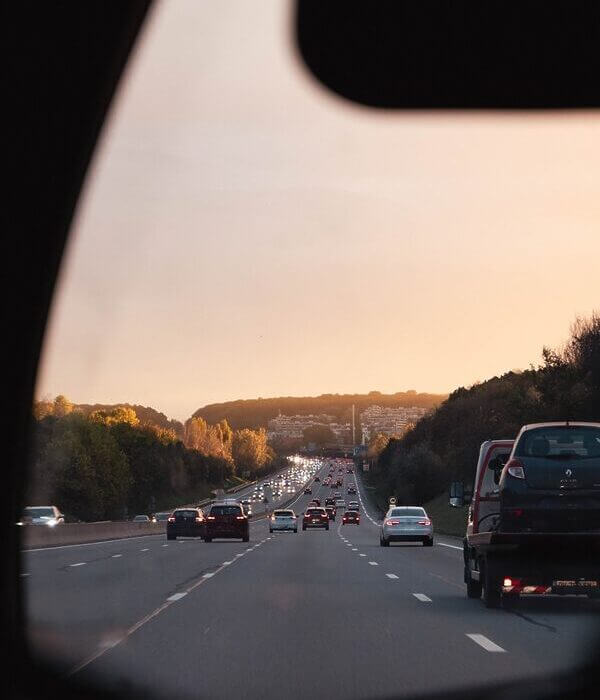 a view of a highway from a car window