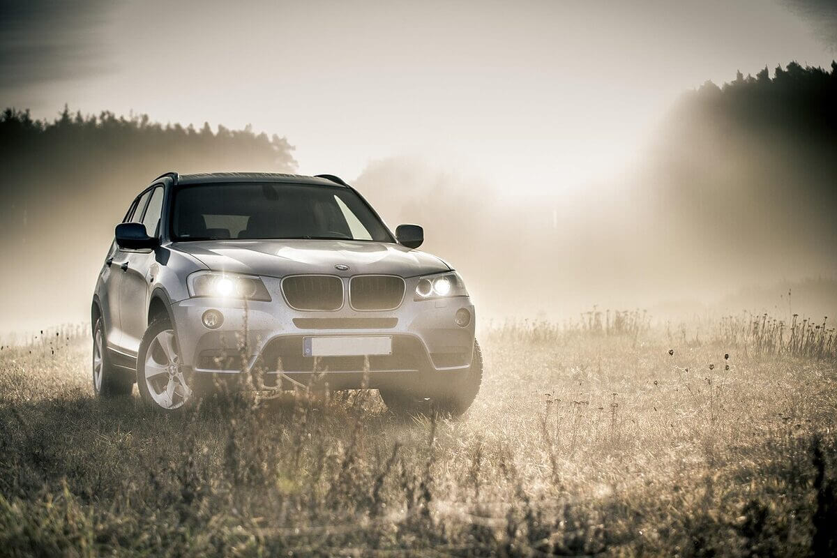 bmw, suv, auto, car wallpapers, fog, autumn, headlights, shiny car, car, vehicle, transportation, parked car, automobile, automotive