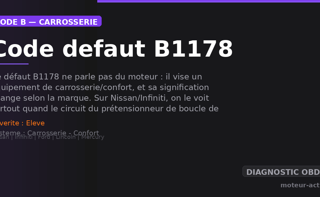 Code défaut B1178 : Ce défaut B1178 ne parle pas du moteur : il vise un équipement de carrosserie/confort, et sa signification change selon la marque