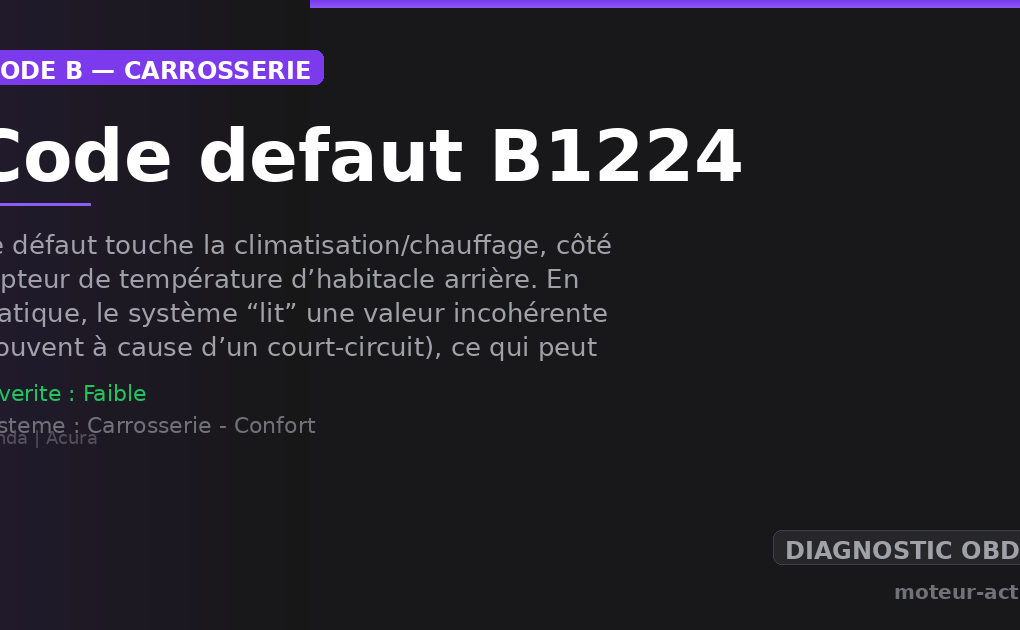 Code défaut B1224 : Ce défaut touche la climatisation/chauffage, côté capteur de température d’habitacle arrière