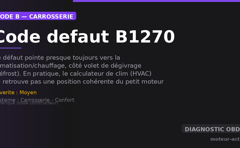 Code défaut B1270 : Ce défaut pointe presque toujours vers la climatisation/chauffage, côté volet de dégivrage (défrost)