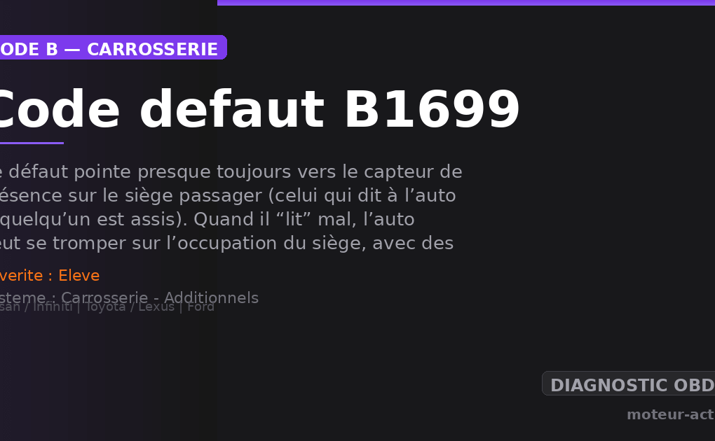Code défaut B1699 : Ce défaut pointe presque toujours vers le capteur de présence sur le siège passager (celui qui dit à l’auto si quelqu’un est assis)
