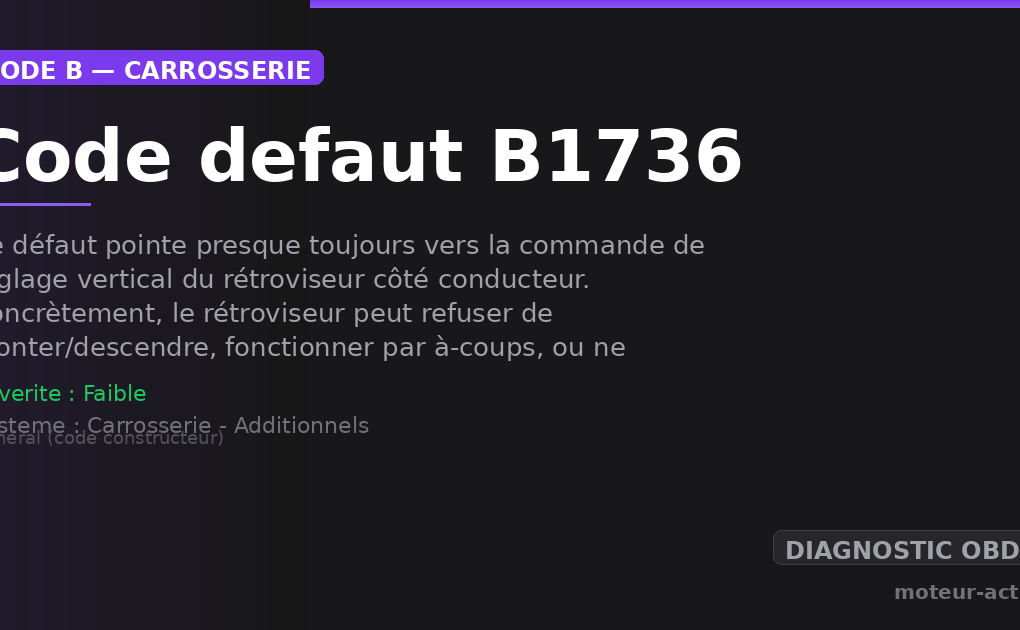 Code défaut B1736 : Ce défaut pointe presque toujours vers la commande de réglage vertical du rétroviseur côté conducteur