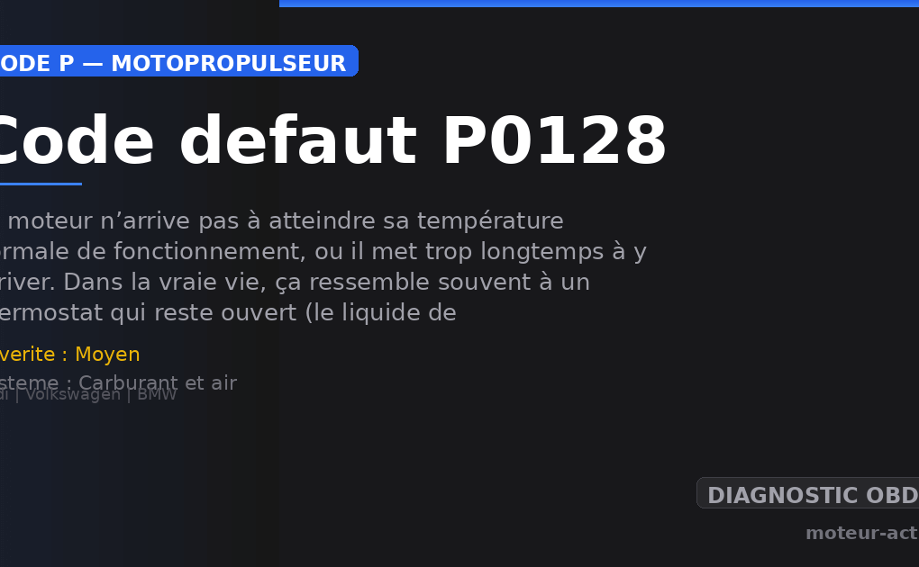 Code défaut P0128 : Le moteur n’arrive pas à atteindre sa température normale de fonctionnement, ou il met trop longtemps à y arriver