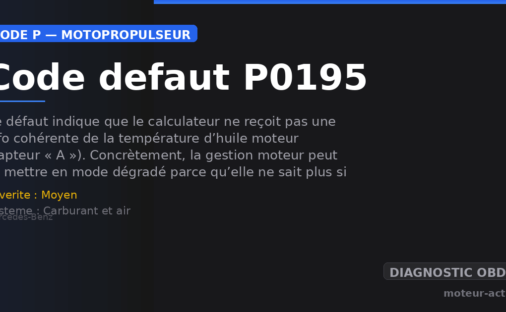 Code défaut P0195 : Ce défaut indique que le calculateur ne reçoit pas une info cohérente de la température d’huile moteur (capteur « A »)