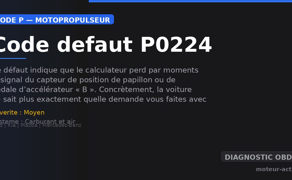 Code défaut P0224 : Ce défaut indique que le calculateur perd par moments le signal du capteur de position de papillon ou de pédale d’accélérateur « B »