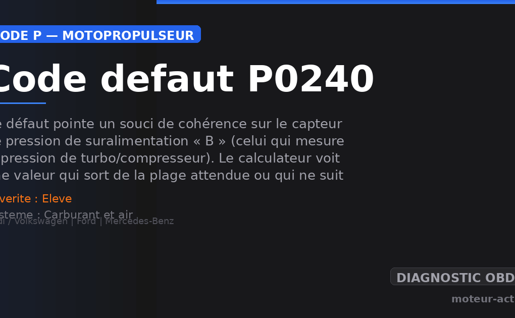 Code défaut P0240 : Ce défaut pointe un souci de cohérence sur le capteur de pression de suralimentation « B » (celui qui mesure la pression de turbo/compresseur)