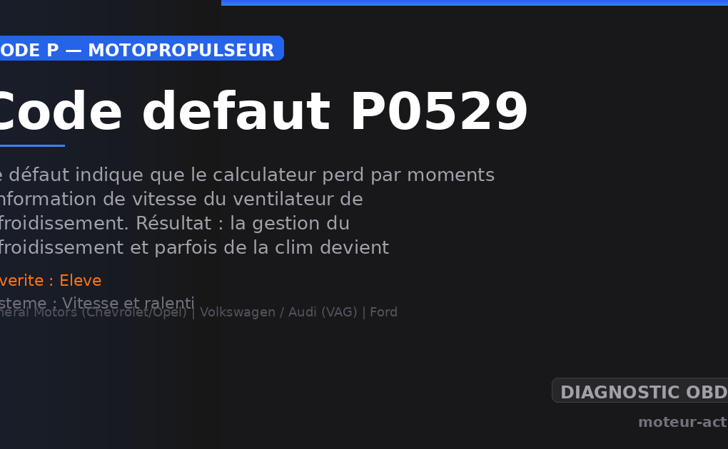Code défaut P0529 : Ce défaut indique que le calculateur perd par moments l’information de vitesse du ventilateur de refroidissement