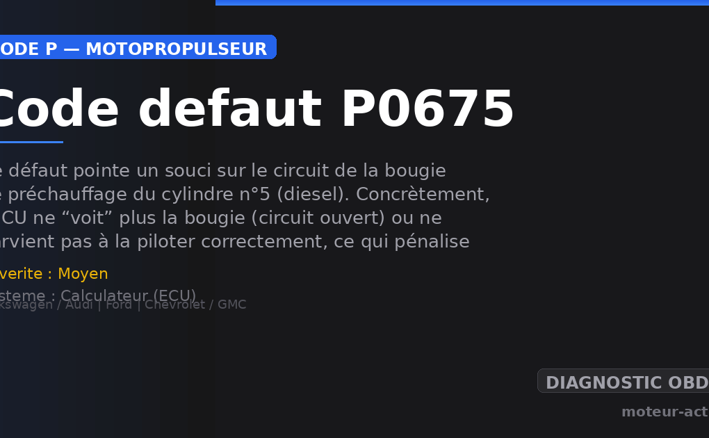 Code défaut P0675 : Ce défaut pointe un souci sur le circuit de la bougie de préchauffage du cylindre n°5 (diesel)