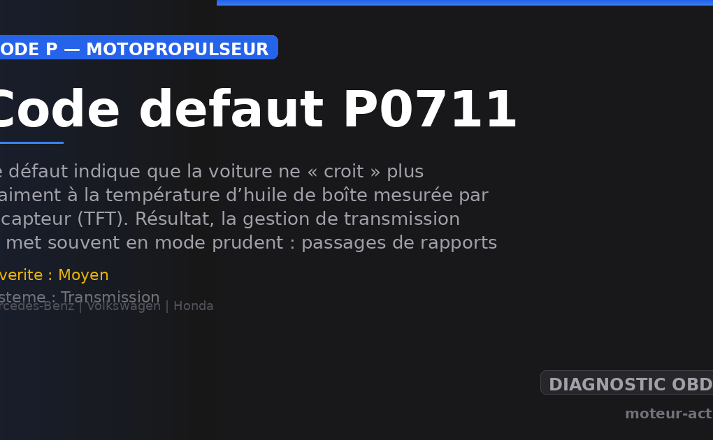 Code défaut P0711 : Ce défaut indique que la voiture ne « croit » plus vraiment à la température d’huile de boîte mesurée par le capteur (TFT)