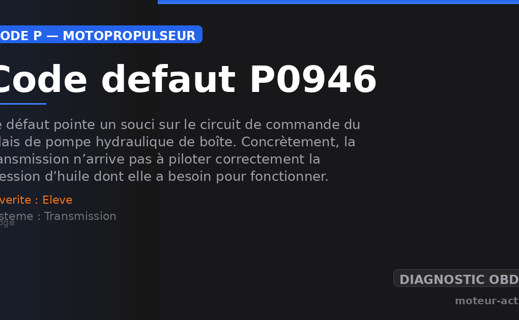 Code défaut P0946 : Ce défaut pointe un souci sur le circuit de commande du relais de pompe hydraulique de boîte