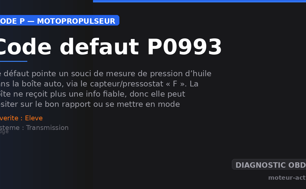 Code défaut P0993 : Ce défaut pointe un souci de mesure de pression d’huile dans la boîte auto, via le capteur/pressostat « F »