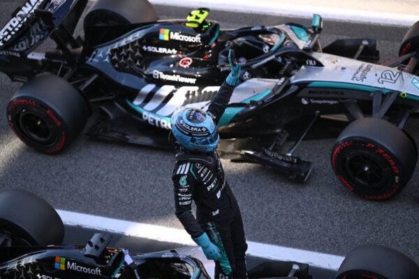 George Russell en Mercedes lors des qualifications du GP de Barcelona-Catalunya