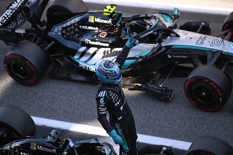 George Russell en Mercedes lors des qualifications du GP de Barcelona-Catalunya