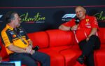 Zak Brown, Fred Vasseur et Steve Nielsen en conférence de presse lors du Grand Prix de Grande-Bretagne de Formule 1.