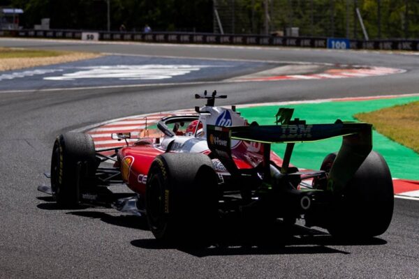 Charles Leclerc au volant de sa Ferrari pendant les essais libres sur le Hungaroring.