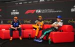 Lando Norris, Max Verstappen et Kimi Antonelli lors de la conférence de presse après le Grand Prix de Hongrie.