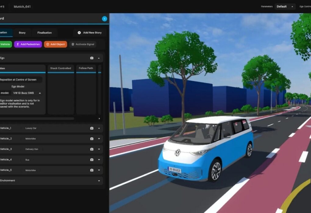 Visualisation numérique d’un environnement routier utilisée pour tester des technologies de conduite autonome.