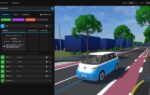 Visualisation numérique d’un environnement routier utilisée pour tester des technologies de conduite autonome.