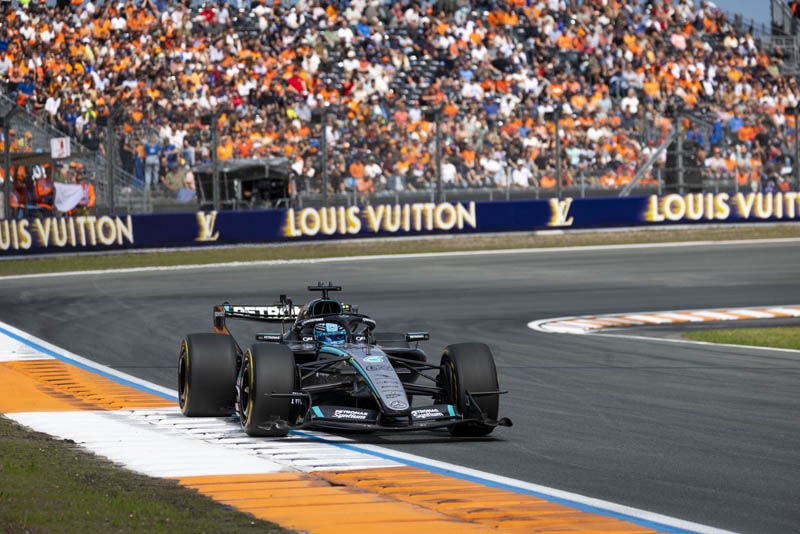 George Russell en piste pendant la qualification Sprint disputée à Zandvoort.