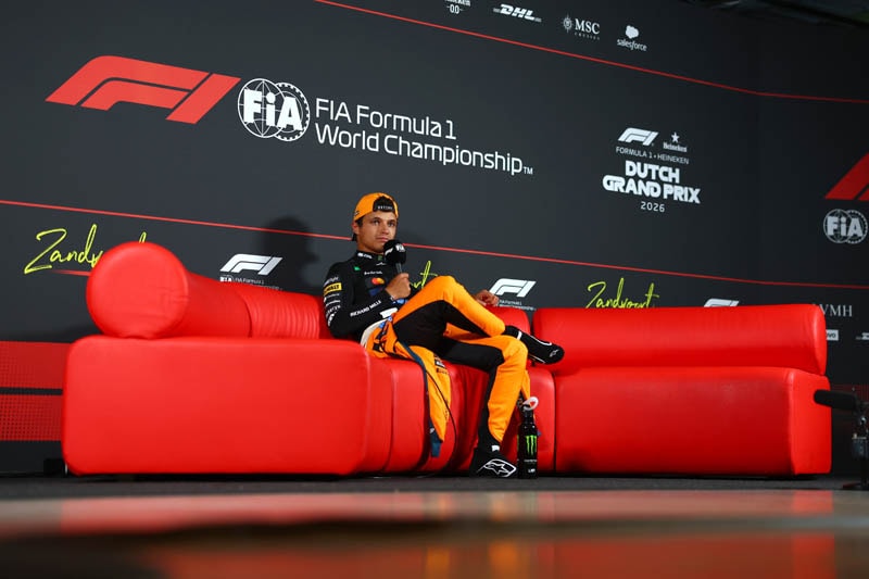Lando Norris, Kimi Antonelli et George Russell lors de la conférence d’après-course à Zandvoort.