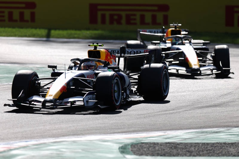 Une monoplace Racing Bulls en piste lors du Grand Prix d’Italie à Monza.