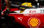 Lewis Hamilton au volant de sa Ferrari sur le circuit Madring à Madrid.