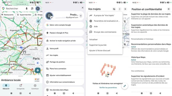 Réglage du mode navigation privée dans Google Maps sur Android et iPhone.