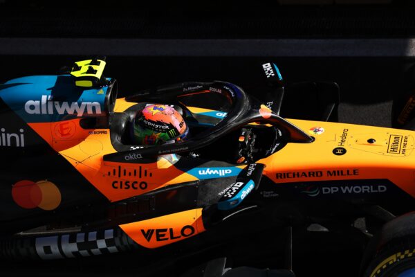 Lando Norris au volant de sa McLaren lors des qualifications sur le circuit madrilène du Madring.
