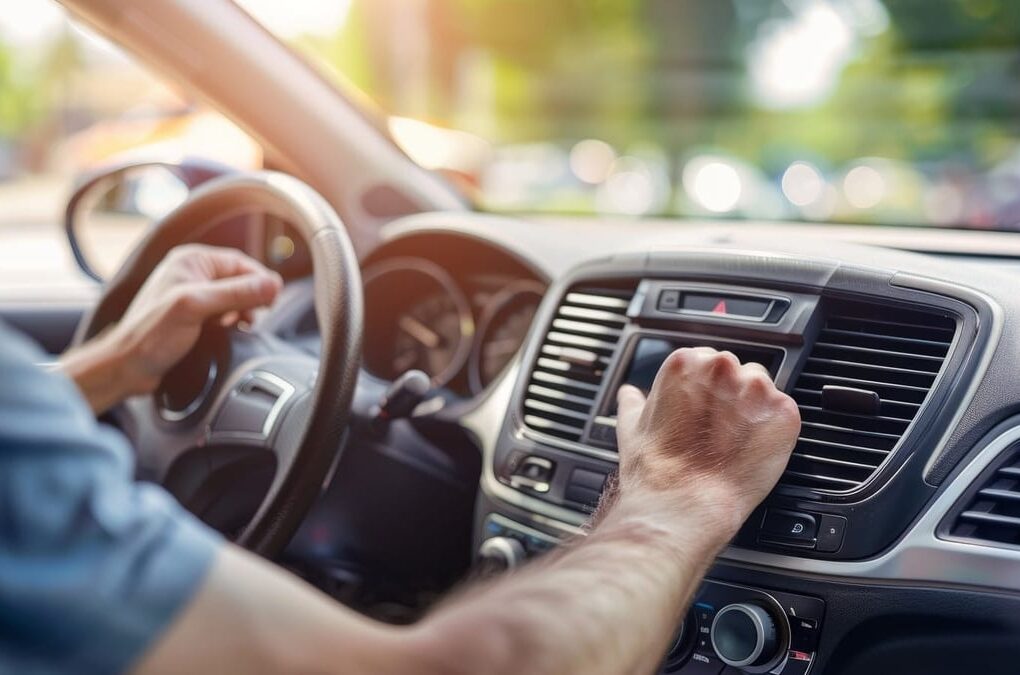 Un technicien intervient sur le circuit de climatisation d'une voiture d'occasion utilisant du R134a.