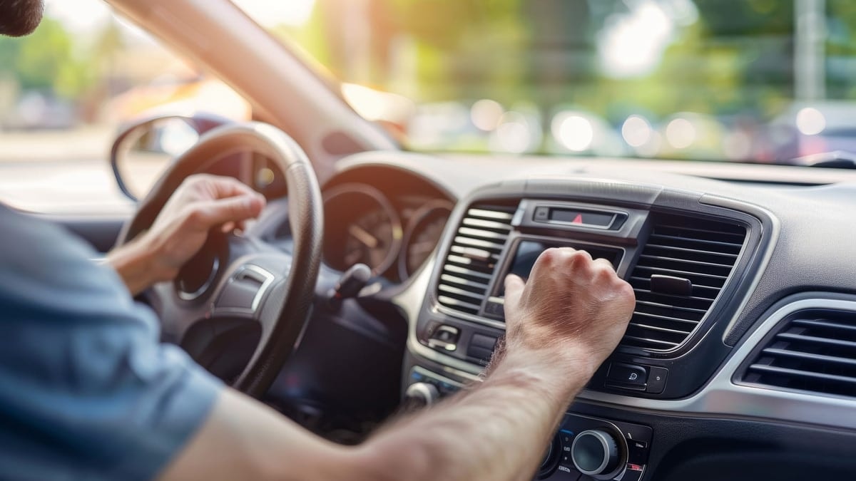Un technicien intervient sur le circuit de climatisation d'une voiture d'occasion utilisant du R134a.