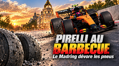 Des monoplaces de Formule 1 en piste sur le Madring lors du Grand Prix de Madrid.