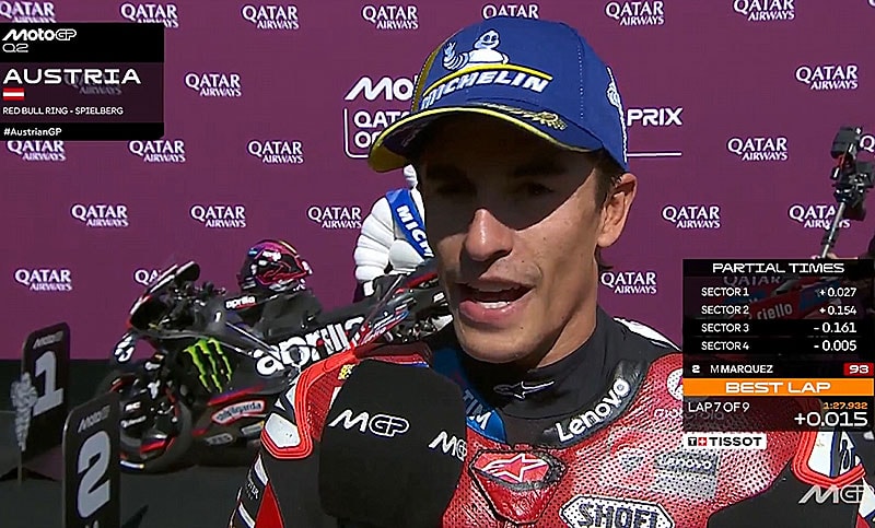 Classement de la Q2 affiché après les qualifications MotoGP en Autriche.