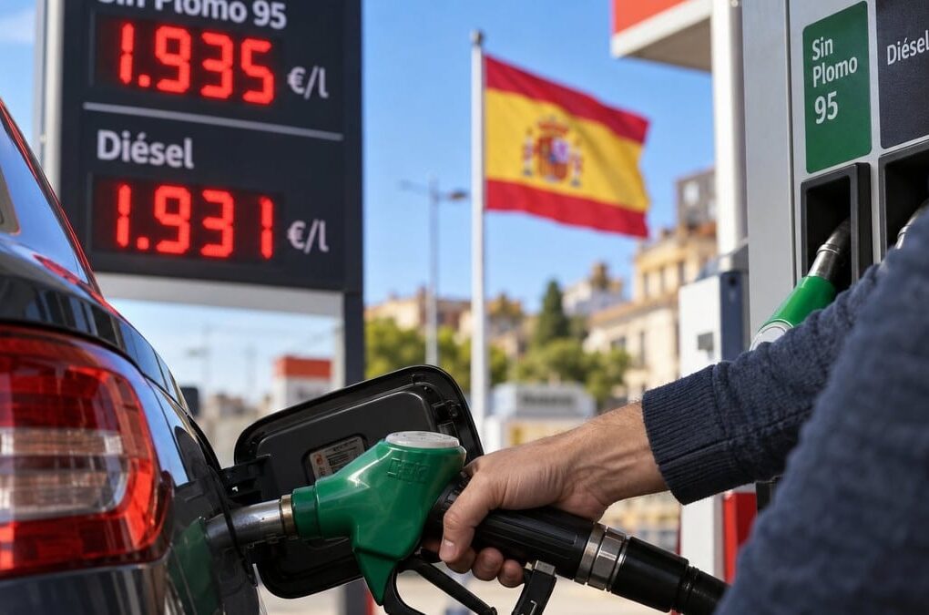 Des pompes à essence et à diesel dans une station-service en Espagne.