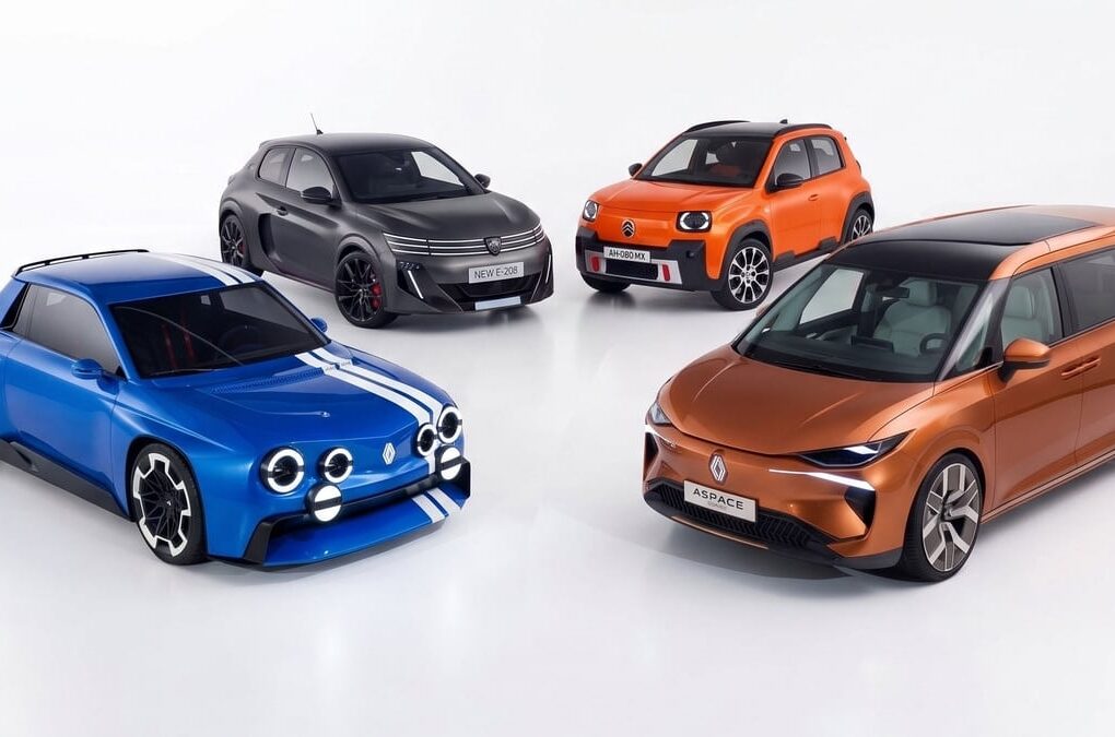 Des concepts automobiles évoquant les modèles historiques de Citroën, Peugeot et Renault au Mondial de l'Auto.