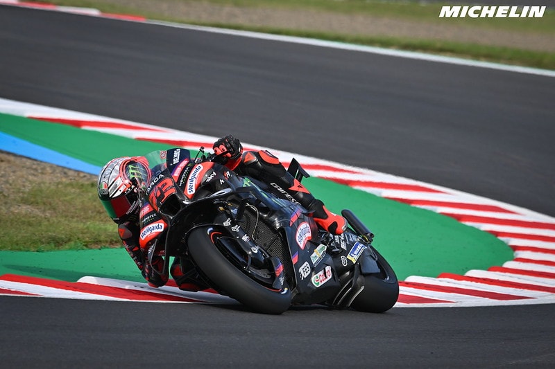 Marco Bezzecchi au guidon de son Aprilia lors du Grand Prix du Japon de MotoGP.