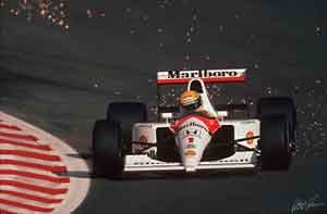 Mika Häkkinen au volant de la McLaren MP4/6 d’Ayrton Senna lors de la démonstration à Athènes.