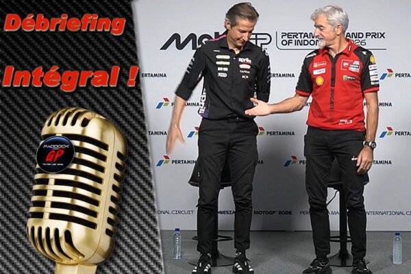 Luigi Dall'Igna et Massimo Rivola lors de la conférence de presse du MotoGP à Mandalika.