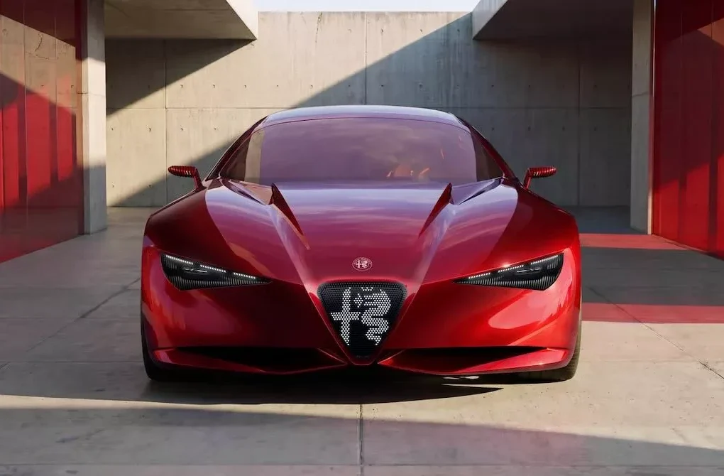 Le concept Alfa Romeo Cuorerosso présente une carrosserie rouge aux proportions de coupé sportif.