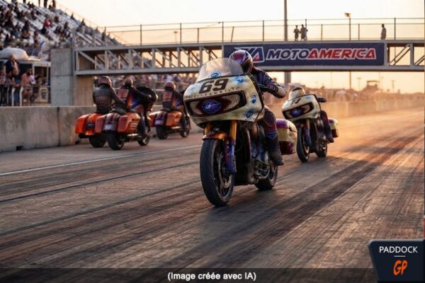 Une Indian Challenger et une Harley-Davidson Road Glide en piste dans le championnat King of the Baggers.