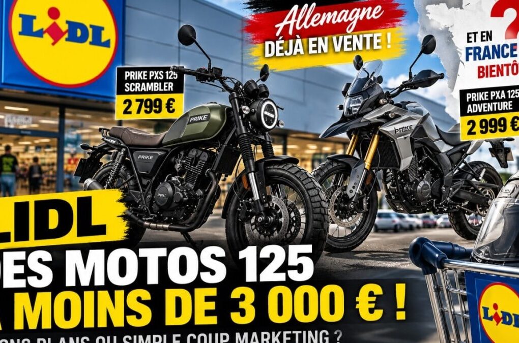 Les Prike PXS Scrambler et PXA Adventure de 125 cm³ proposées sur la boutique en ligne allemande de Lidl.