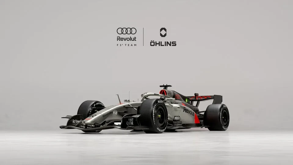 Une monoplace Audi de Formule 1, dont les amortisseurs sont fournis par Öhlins.