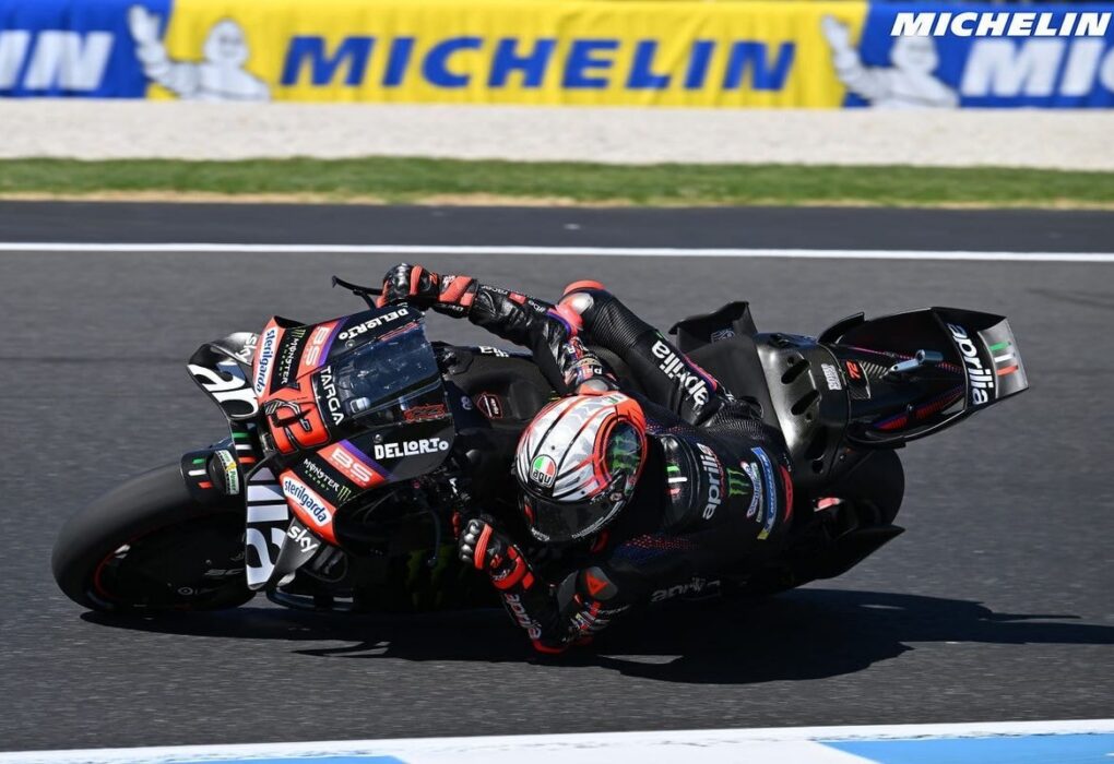 Marco Bezzecchi au guidon de son Aprilia lors du GP d’Australie de MotoGP.