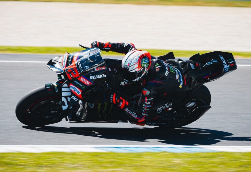 Marco Bezzecchi au guidon de son Aprilia lors du GP d’Australie.