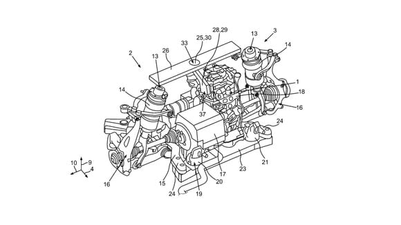 Un brevet prévoit un support pour placer un moteur thermique au-dessus du moteur électrique.