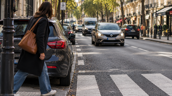 Une voiture stationnée trop près d’un passage piéton masque la visibilité des piétons.