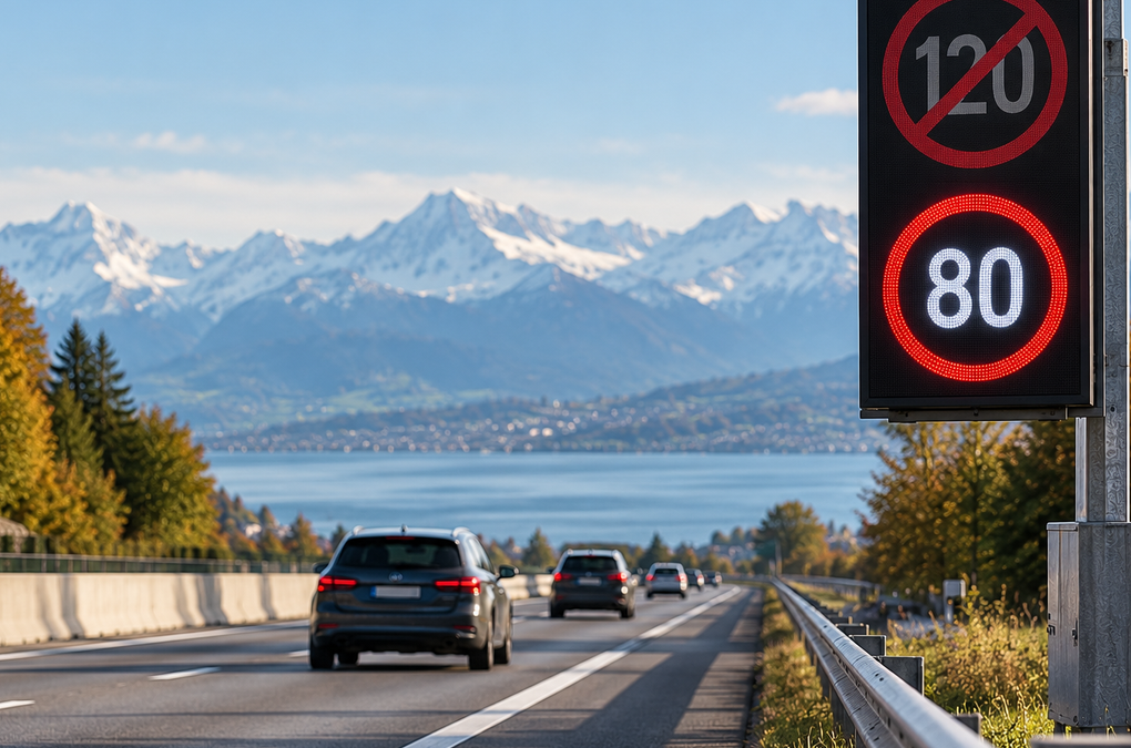 Des voitures circulent sur une autoroute suisse.