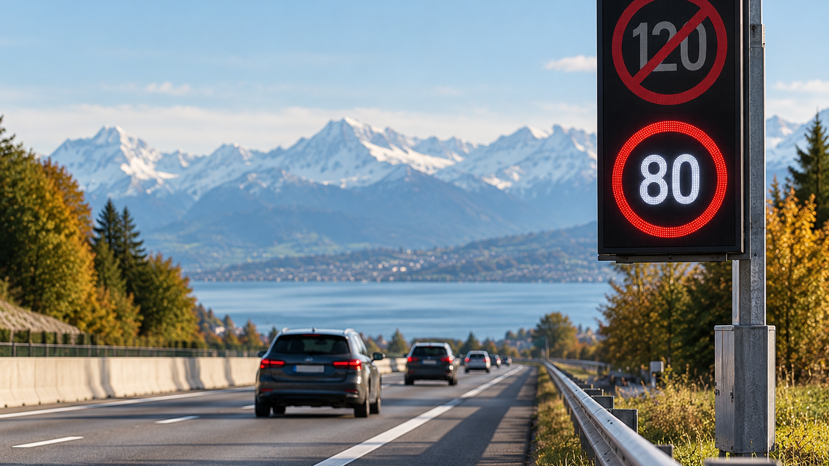Des voitures circulent sur une autoroute suisse.